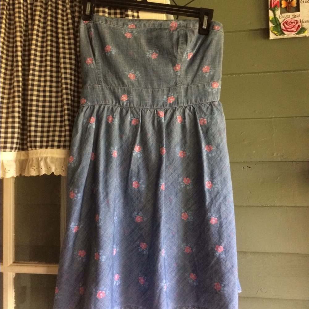 Hollister strapless denim flowered strapless dress